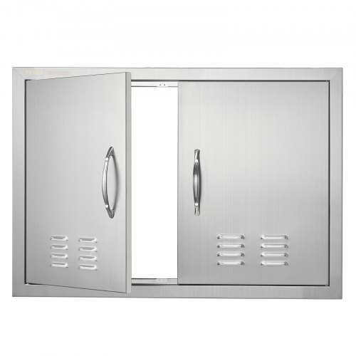 

VEVOR BBQ Access Door, 762x533 mm Double Outdoor Kitchen Door, Stainless Steel Flush Mount Door, Wall Vertical Door with Handles and Vents, for BBQ Island, Grilling Station, Outside Cabinet