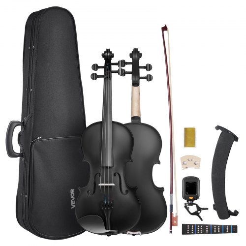 VEVOR Violine 4/4, 584,2 mm Armlänge, Geigenset mit Hartschalenkoffer, Kolophonium, Bogen, Schulterstütze, Steg, Stimmgerät & zusätzlichen Saiten, Massivholzinstrumente (schwarz)