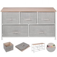 Bedroom Storage 5 Dresser Tower Shelf Organizer Bins Cabinet 5 Fabric Drawers