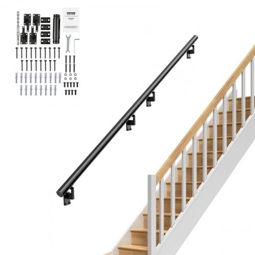 

VEVOR Handrail Stair Railing, 12 ft, Wall Mount Handrails for Indoor Stairs, Thickened Aluminum Alloy Hand Rail with Installation Kit, 440 LBS Load Capacity Stairway Railing for Outdoor Stairs