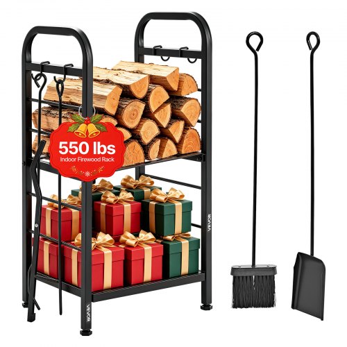 Vevor Firewood Rack 15.75 Inch Heavy Duty Indoor Fire Wood Storage Holder, For Fireplace Patio Deck, 550 Lbs Load Capacity, 2-Tier Storage Space, Log-image