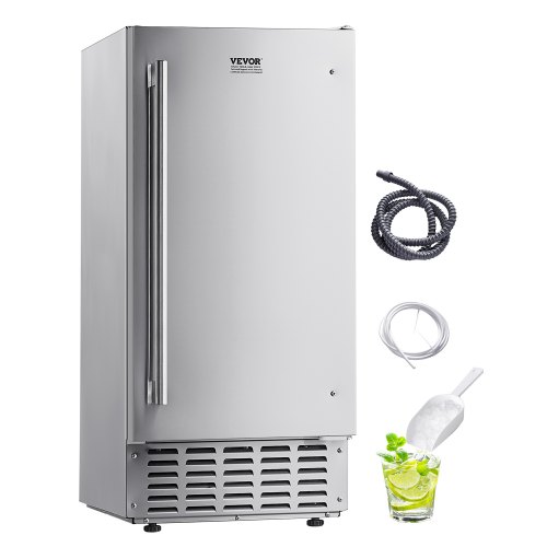 Vevor Undercounter Built-In Ice Maker, 66 Lbs/Day Under Counter Nugget Ice Maker Machine With Reversible Door Stainless Steel, Freestanding Ice Maker-image