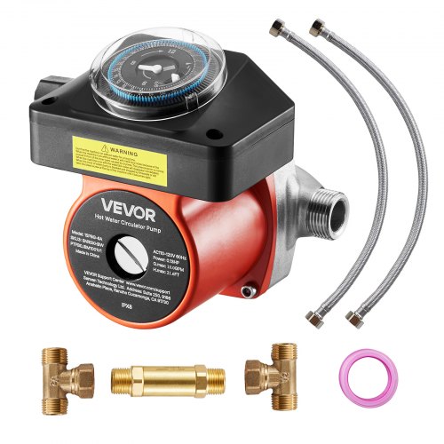 VEVOR Hot Water Recirculating Pump, with Bypass Valve, Instant Recirculation Pump Kit with Timer, Adapter, Circulation Circulator System, Stainless Steel Head, 0.13 HP 110-120V, for Tank Water Heaters