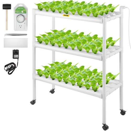 Square Hydroponic 6 Plant Site Grow Kit with 110V Pump Baskets Grow System 