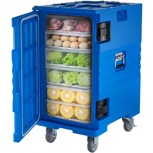 VEVOR Insulated Food Pan Carrier Front Load Catering Box w/ Wheels 109 Qt Blue