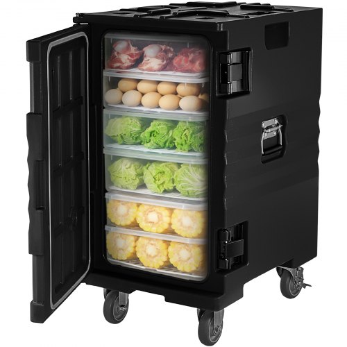 VEVOR Insulated Food Pan Carrier Front Load Catering Box w/ Wheels 109 Qt Black