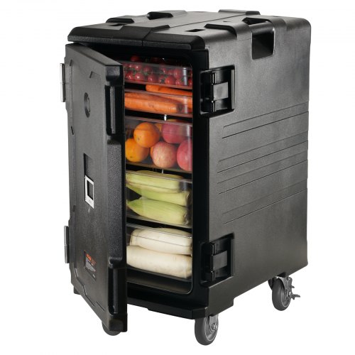 

VEVOR Insulated Food Pan Carrier, 109 Qt Hot Box for Catering, LLDPE Food Box Carrier with Double Buckles, Front Loading Food Warmer with Handles, End Loader with Wheels for Restaurant, Canteen, etc.