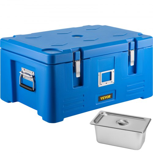 VEVOR Insulated Food Pan Carrier Stackable Top Loader with 3 Pans 36 Qt Blue