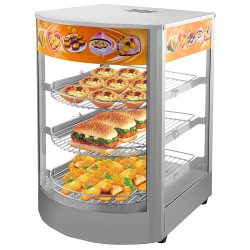 VEVOR 110V 14-Inch Commercial Food Warmer Display 3-Tier 800W Electric Food Warmer Display 86-185℉ Tempered-Glass Door Pastry Display Case