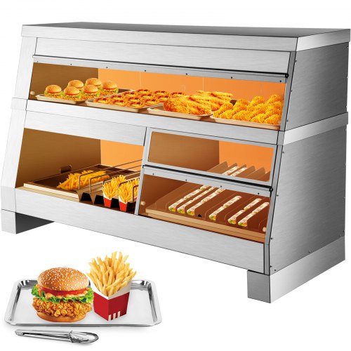 VEVOR Commercial Food Warmer Display Bain Marie 2-Layer Showcase Cabinet 1800W