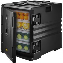 VEVOR Insulated Food Pan Carrier, 82 Qt Hot Box for Catering, LLDPE Food Box Carrier w/ Double Buckles, Front Loading Food Warmer w/ Handles, Stackable End Loader for Restaurant, Canteen, etc. Black