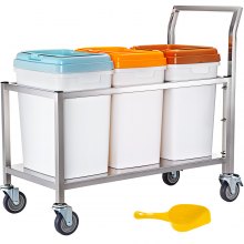 VEVOR Triple Ingredient Bin Cart Ingredient Storage Rice Bin 3 x 33L W/ Wheels
