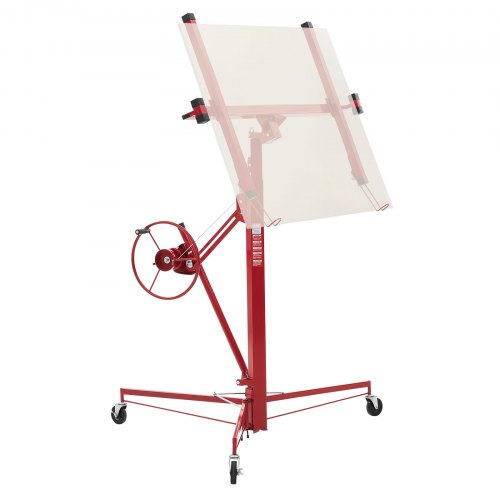 VEVOR Drywall Rolling Lifter Panel, 11ft Sheetrock Lift Drywall Lift, 150lb Weight Capacity Panel Hoist Jack Tool, Steel Material w/Telescopic Arm & 3 Lockable Wheels, 48x192 in Plasterboard Size, Red