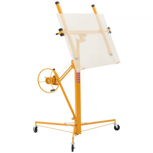 VEVOR Drywall Rolling Lifter Panel, 11ft Sheetrock Lift Drywall Lift, 150lb Weight Capacity Panel Hoist Jack Tool, Steel Material w/Telescopic Arm & 3 Lockable Wheels, 48x192 in Plasterboard Size, Yellow