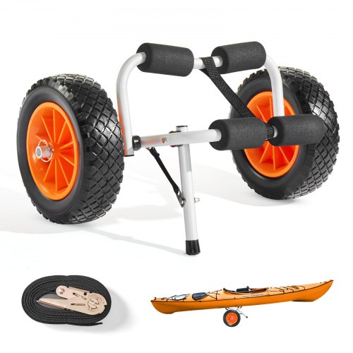 VEVOR Kayak Cart, 200 lbs Load Capacity, Foldable Kayak Trolley with 10-inch Solid Rubber Tires & 1 Ratchet Strap, Paddle Board Trolley for Carrying K