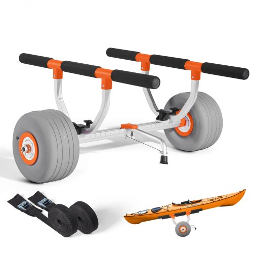 VEVOR Kayak Cart, 350 lbs Load Capacity, Kayak Trolley with 12-inch Inflatable PU Tires & 2 Straps, Assembles & Disassembles Within Seconds, Paddle Bo-image-010363013644