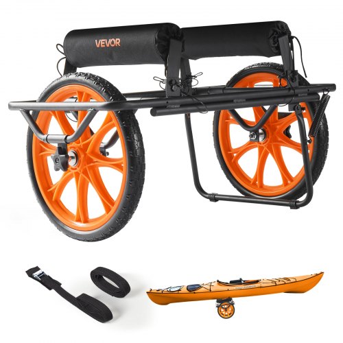 VEVOR Kayak Cart, 330 lbs Load Capacity, Canoe Cart Dolly with 15-inch Solid Rubber Tires & Kickstand, Assembles & Disassembles Within Seconds, Paddle