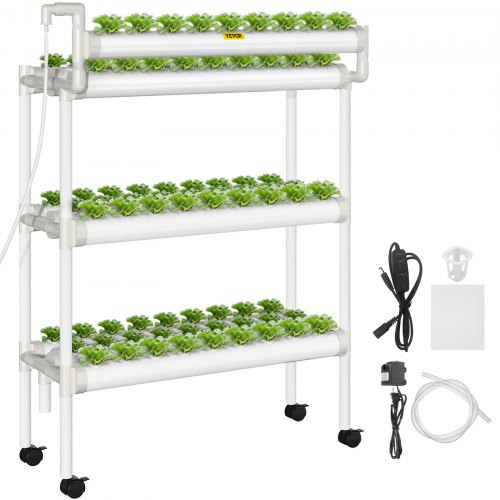 VEVOR Hydroponic Grow Kit Hydroponics System 90 Plant Sites 3 Layers 10 Pipes