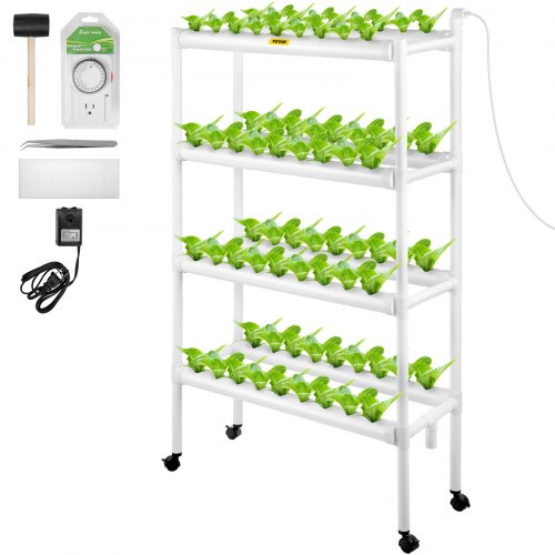 

VEVOR Hydroponics Growing System, 72 Sites 4 Layers, 8 Food-Grade PVC-U Pipes, Vertical Indoor Plant Grow Kit with Water Pump, Timer, Nest Basket, Sponge for Fruits, Vegetables, Herb, White