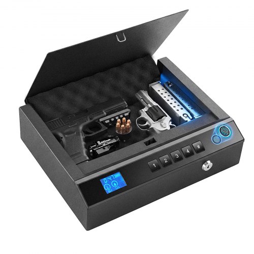 VEVOR Gun Safe for Handgun Biometric Fingerprint Pistol Safe with Bluetooth, for Storing 2 Handguns and 2 Magazines, 4-Way Quick Access, Steel Construction, with Automatic Lighting, Silent Mode, Black