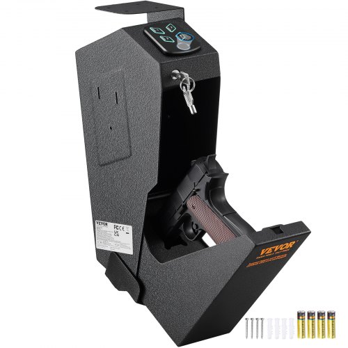 

VEVOR Mounted Gun Safe for Pistols, Biometric Gun Safe with Three Quick Access Ways of Fingerprints, Passwords and Keys, Handgun Safe for 1 Pistol for Home, Bedside, Nightstand, Wall