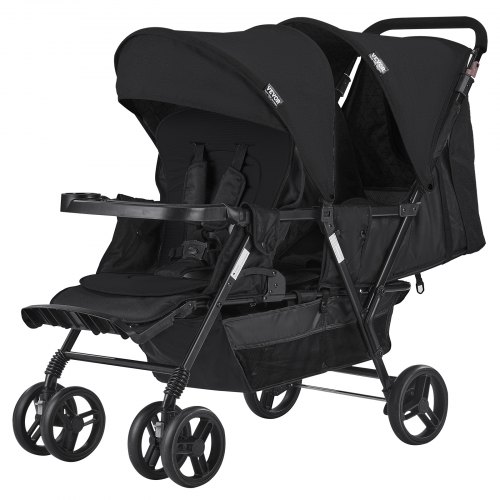 

VEVOR Double Stroller, Foldable Lightweight Twin Stroller with Tandem Seating, Adjustable Backrest/Footrest, Wrap-Around Safety Harness, Storage Basket & Tray, for Newborn and Toddler (Black)