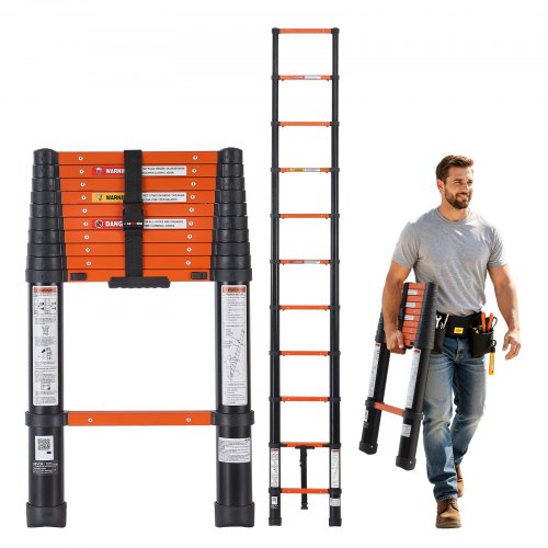 Vevor Telescoping Ladder, 10.5 Ft Extension Ladder One-Button Retraction, Heavy-Duty 330 Lbs Capacity, For Home Repairs, Painting, Window Cleaning And-image