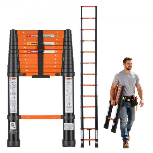 Vevor Telescoping Ladder, 12.5 Ft Extension Ladder One-Button Retraction, Heavy-Duty 330 Lbs Capacity, For Home Repairs, Painting, Window Cleaning And-image