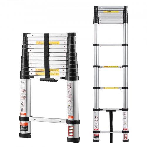 

VEVOR 12.5ft Telescoping Ladder, Aluminum Lightweight Multi-Purpose Collapsible Extension, One-Touch Retraction Ladder, Heavy Duty 330LBS Max Capacity with Non-Slip Feet, for Home, Outdoor Work, Loft
