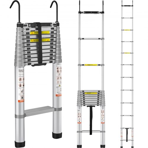 

VEVOR Telescoping Ladder, 15 FT Aluminum One-button Retraction Collapsible Extension Ladder, 400 LBS Capacity with Non-slip Feet, Portable Multi-purpose Compact Ladder for Home, RV, Loft, ANSI Liste