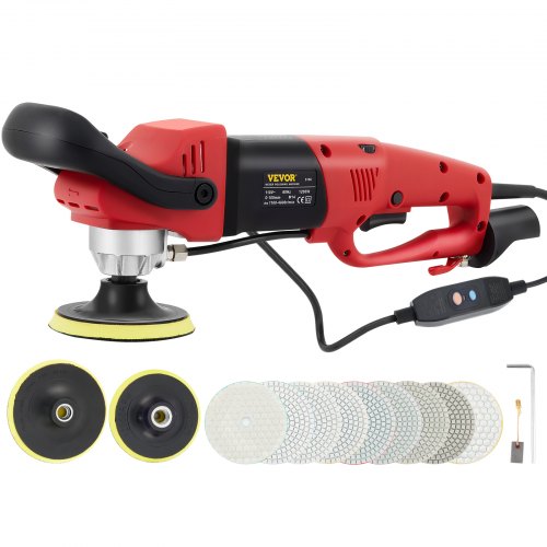 VEVOR Wet Polisher Grinder, Variable Speed 8 pcs Polishing Kit, with 4" & 5" Diamond Pads, Buffing Machine w 59" Pipe Adapter & Splash Shield, Concrete Stone Tool for Granite/Marble Countertop CE