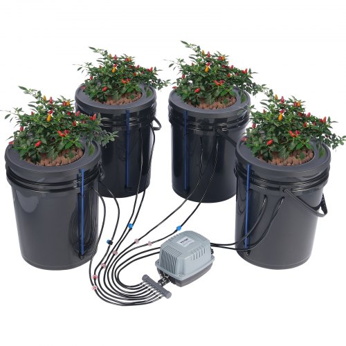 

VEVOR DWC Hydroponics Grow System Deep Water Culture with Top Drip 4 Buckets