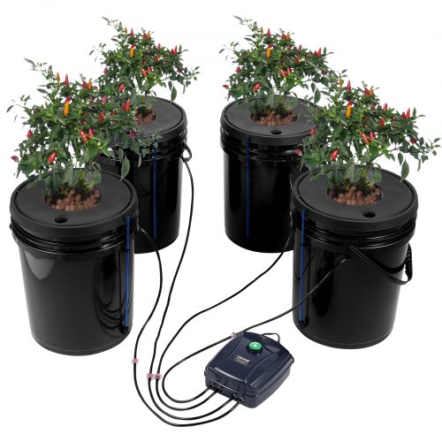 VEVOR DWC Hydroponics Grow System, Hydroponic Growing System, Deep Water Culture 5-Gallon 4 Buckets, DWC System with Air Pump, Air Stones and Water Level Device for Leafy Vegetables