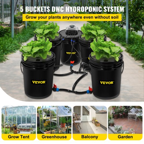6 Bucket 5 Gallon Deep Water Culture DWC Hydroponic System Kit Grow Bucket 