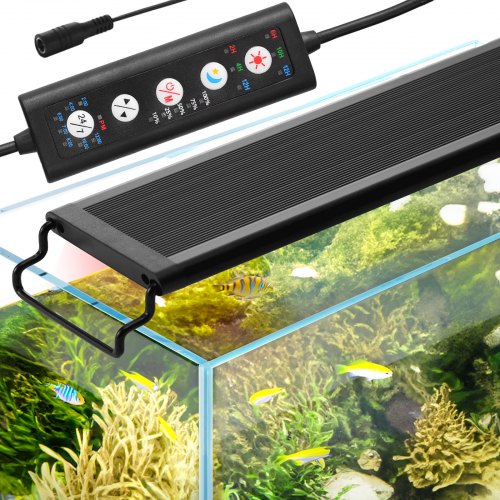 VEVOR Aquarium Light, 18W Full Spectrum Fish Tank Light with 24/7 Natural Mode, Adjustable Timer & 5-Level Brightness, with Aluminum Alloy Shell Extendable Brackets for 18-24 Freshwater Planted Tank