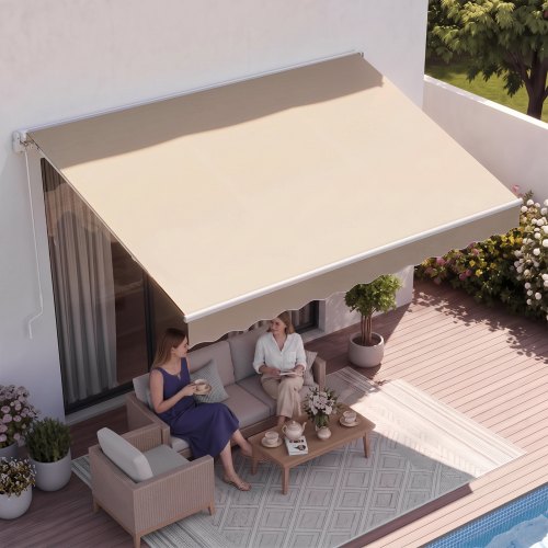 Vevor Manual Retractable Awning, 13 X 8 Ft Outdoor Patio Awning Retractable Sun Shade, Water-Resistant Polyester Patio Door Window Awning Sunshade She-image