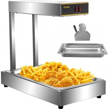 1000W French Fries Warmer Chip Fries Heat Lamp Oil Filter Countertop Food Warmer