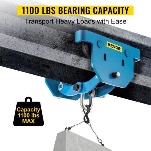 0.5 Ton Push Beam Track Roller Trolley I-beam Track Capacity 1100lbs 