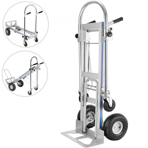 2 in 1 Folding Aluminum Hand Truck 770LBS Convertible Portable Dolly 4 Wheels 