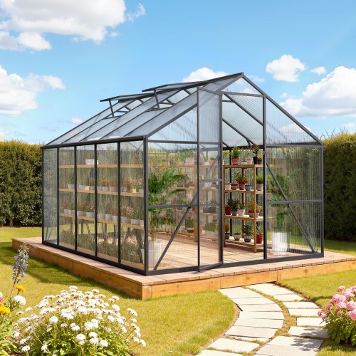 

VEVOR 8 x 10 FT Polycarbonate Greenhouse, Heavy Duty Outdoor Green House with Adjustable Vents & Push-Pull Lockable Door, Quick Setup, Aluminum Frame Walk-in Greenhouse Sunroom for Outside Garden Lawn