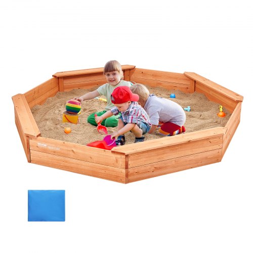 

VEVOR Wooden Sandbox with Cover, 75.6 x 75.6 x 9.1 in Octagonal Sand Box, Sand Pit with 4 Seating and Bottom Liner, Kids Sandbox for Outdoor Backyard, Beach, Park, Gift for Boys Girls Ages 3-12