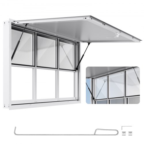 

VEVOR Concession Window 60x36 in, Aluminum Alloy Service Window for Food Truck, Up to 85 Degrees Stand Serving Window with 3 Sliding Windows, Awning Door, and Drag Hook, for Concession Trailers