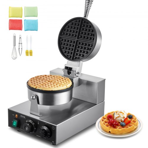 VEVOR VEVOR Commercial Waffle Maker, 1230W Round Waffle Baker Machine, Non-Stick Stainless Steel Belgian Waffle Iron with Temperature and Time Control, Hand sold by VEVOR AU