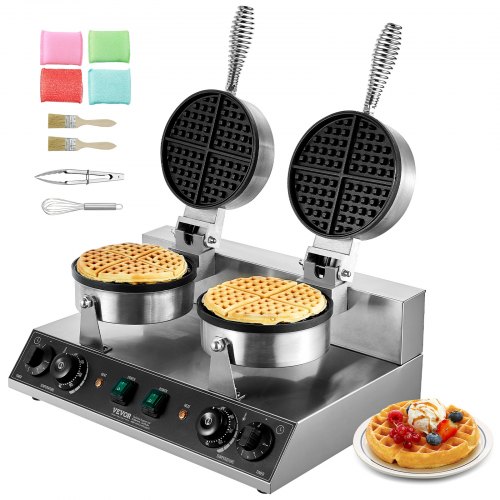 VEVOR VEVOR Commercial Waffle Maker, Dual-Head Round Waffle Baker Machine, 2460W Non-Stick Stainless Steel Belgian Waffle Iron with Temp and Time Control, H sold by VEVOR AU