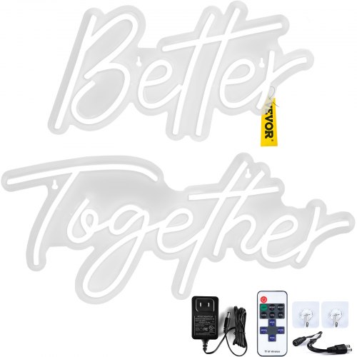 VEVOR Better Together Neon Sign, 13" x 7" +18" x 8" Warm White LED Lights Sign, Adjustable Brightness with Dimmer Switch, Used for Home, Party, Wedding, and Bar Decoration (Power Adapter Included)
