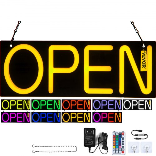 VEVOR LED Open Sign, 22" x 20" Neon Open Sign for Business, Multiple Flashing and Color Modes Neon Lights Signs with Remote Control and Power Adapter, for Restaurant, Shop, Hotel, Window, Wall