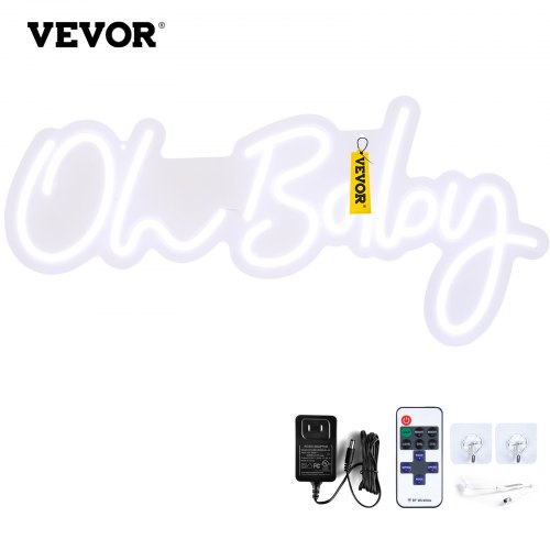 

VEVOR Oh Baby Neon Sign for Wall Decor, with Remote Control and Dimmable Switch for Baby Shower decorations, Birthday Party, Wedding Decor, 23.5x12 inches (Warm White)