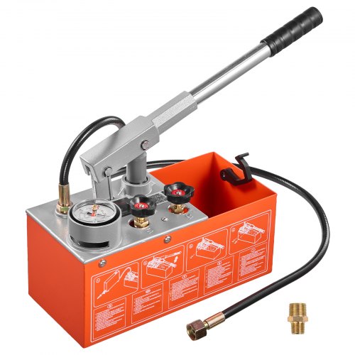 

VEVOR Hydrostatic Test Pump 1.6 Gallon Hydraulic Manual Water Pressure Tester, Dual Valve Hydrostatic Water Pipe Leakage Pressure Test Pump Kit with Gauge & Tank, 0-30 Bar Range, for Pipeline Heating