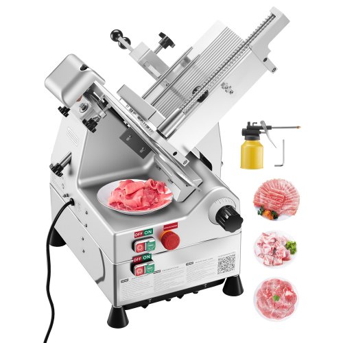 

VEVOR Automatic Meat Slicer, 500W, Electric Deli Slicer Machine with 10 inch Sharp 75Cr1 Steel Blade, 0-0.67 inch Adjustable Thickness, 633 RPM Fast Slicing, for Frozen Meat, Cheese, and Bread
