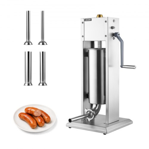 VEVOR Manual Sausage Stuffer 11 lbs/ 5L Vertical Meat Maker Stainless Steel, for Home Camping Outdoor Grill BBQ, Dual-Speed Meat Stuffer, Professional Heavy Duty Sausage Filler Kit, 4 Filling Tubes